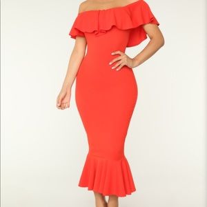 Brand new coral red ruffle dress